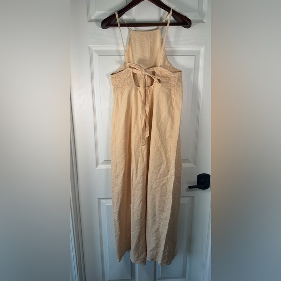 Zara Peach Cross Stitched Halter Boho Midi Dress Linen Blend Womens Size Small - Picture 4 of 7